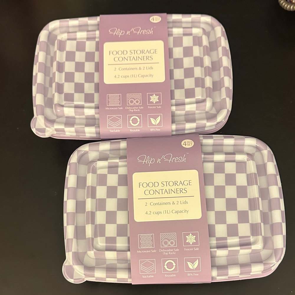 2 Sets of Flip n' Fresh Purple Check Food Storage Containers